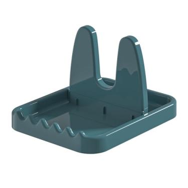 Imagem de Suporte de colher de plástico dobrável para bancada de cozinha, material de grau alimentício, gotejamento para armazenamento de colher de espátula (azul)