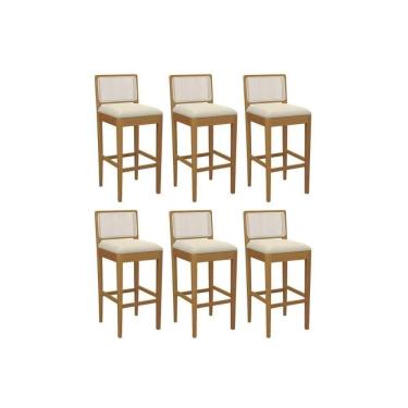 Imagem de Banqueta Sala De Jantar Sara 1bmm005ca Premium Madeira Maciça Kit 6 Un Carvalho-linho Bege Argila-tela Bege - Kappesberg