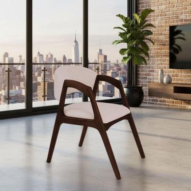 Imagem de Cadeira De Jantar Estofada Gabriela Em Madeira E Mdf Castanho Linho Bege