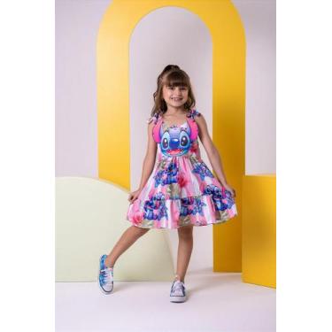 Imagem de Vestido Temático Ysa Kids Stitch Rosa - Tecido Crepinho, Carnation pin