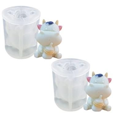 Imagem de Bandeja de cubo de gelo de vaca com tampa, molde de máquina de gelo para freezer com recipiente, para resfriar uísque, coquetéis, café, vinho, fácil liberação livre de BPA (A2)