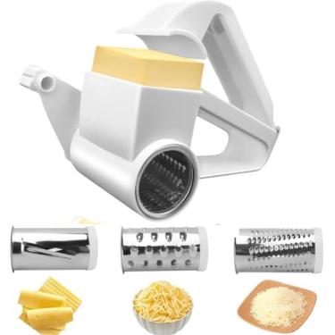 Imagem de Ralador e Fatiador Manual 3 em 1, Inox, com Manivela, para Cozinha, Multifuncional