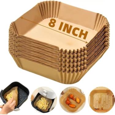 Imagem de Forros de fritadeira de ar descartáveis, 300 peças, forros quadrados de papel pergaminho para fritadeira a ar de 2 a 5 QT, forro de papel de airfryer antiaderente à prova d'água