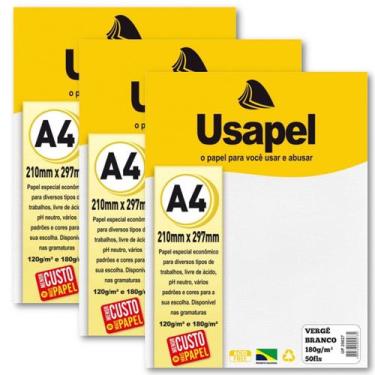 Imagem de Kit 150fls Papel Vergê Cor Branco Gramatura 180g A4 Usapel Ideal para 