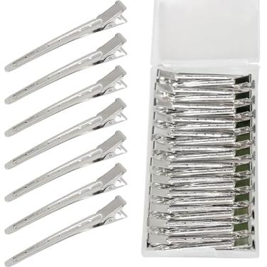 Imagem de Clipes de cabelo de metal renovados, 24 peças de grampos de cabelo com bico de pato de metal prateado para corte de estilo feminino, grampos de cabelo longos de bico de pato, clipes de cachos para