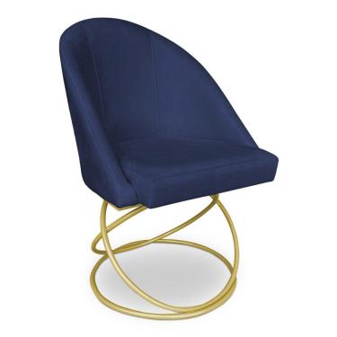 Imagem de Cadeira Poltrona De Jantar Bela Suede Azul Marinho Base Metálica Luxo Dourado - Pallazio