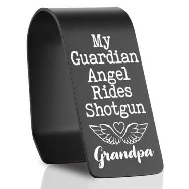 Imagem de Clipe de viseira de carro My Guardian Angel Rides Shotgun Grandpa, gravado em aço inoxidável, lembrete de direção segura, presente de memorial de fé cristã para família e motoristas, acessório de