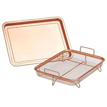 Imagem de Cesta de batatas fritas cozinha bandeja de alimentos fritos filtro bacia de drenagem retangular malha crocante cesta de manutenção antiaderente bandeja de cozimento a óleo escorredor dourado