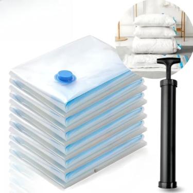 Imagem de Kit 10 Sacos a Vácuo + Bomba Sucção Organizador de Roupas e Viagem(10 Selecionados + Bomba)