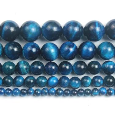Imagem de Cynbpm Contas de pedras preciosas naturais pedra azul escura para fazer joias, pulseiras, colar com contas de olho de tigre, kit para adultos 15 em 1 fio de 8 mm