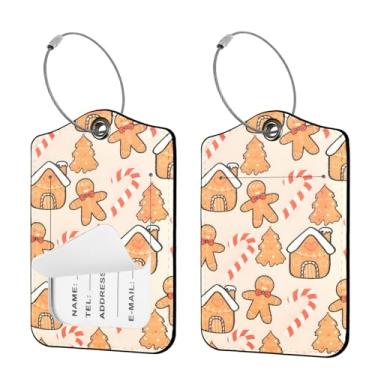 Imagem de Seorsok 2 etiquetas de viagem de bagagem para malas, etiqueta de nome de couro PU de Natal com capa de privacidade e cartão de identificação e anel de metal durável adequado para bolsas e mochila
