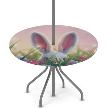 Imagem de hongjinglin Toalha de mesa de Páscoa para uso ao ar livre com orifício para guarda-chuva, toalha de mesa redonda elástica com zíper, impermeável, limpável, para piquenique, festa, pátio, serve para