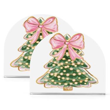 Imagem de ATTX Pacote com 2 porta-guardanapos de Natal de acrílico com design de arco rosa de árvore de Natal - Organizador de mesa decorativo para cozinha, restaurante, decoração de férias de casa #777