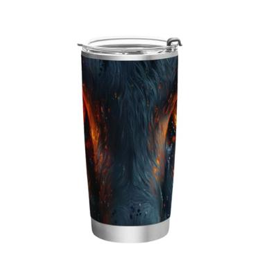 Imagem de Blueangle Copo de 590 ml com tampa e canudo, copo de café com água isolada a vácuo de aço inoxidável, caneca de viagem Dragon Eyes copo térmico para bebidas quentes e frias (773)