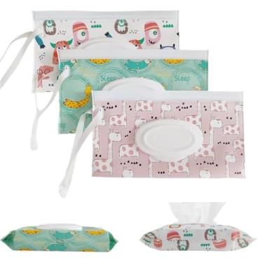 Imagem de HFHungkeong Pacote com 3 lenços umedecidos para bebês, bolsa portátil recarregável, recipiente para banheiro, carro, viagem, acampamento ao ar livre, cuidados com berçário, presentes para chás de bebê