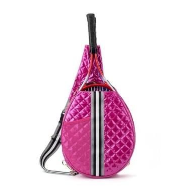 Imagem de The Bobbi Tennis Puffer Sling Bag – Bolsa de tênis transversal resistente à água com armazenamento de raquete, bolso para garrafa de água e alça ajustável, mochila leve de lona para tênis (rosa)
