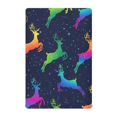 Imagem de ATTX Lençol de berço com elástico – Lençóis de bebê de rena arco-íris neon, capa de colchão respirável de microfibra macia para berço padrão e colchão infantil, 71 x 132 x 23 cm (415)