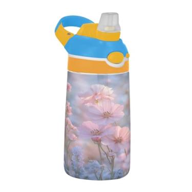 Imagem de Blueangle Garrafa de água com paisagens florais de 473 ml, garrafa de viagem e esportes Tritan reutilizável com canudo e design de tampa de bico pop-up (177)