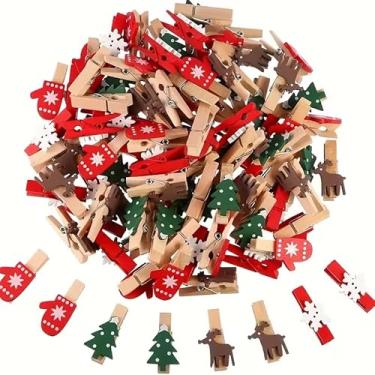 Imagem de Pacote com 20 clipes de papel de Natal - mini pinos decorativos de artesanato para pendurar fotos, enfeites de casamento - prendedores de roupa multifuncionais para festas, aniversário, decoração de