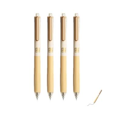 Imagem de GZBABY Caneta de gel de ponta fina, 4 peças, caneta esferográfica retrátil com aderência estendida, tinta preta, 0,5 mm, design silencioso (barril yllow)