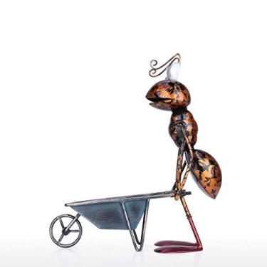 Imagem de Escultura de Formiga Ferro 13 polegadas Desenho Animado com Carrinho Mão Removível Vasinho para Succulento Jardim Armazenamento Brinquedos Decoração Mesa Artesanal Resistente à Ferrugem Prática