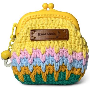 Imagem de Mini fio de crochê feito à mão, capa de fone de ouvido de lã tecida à mão, bolsa clutch para fone de ouvido, carteira amarela