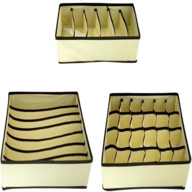 Imagem de Kit 4 Organizadores para Gavetas, Bege, TNT e Papel Cartão, Dobrável, 2 Grandes 32x16x10cm e 2 Pequenos 32x32x10cm, para Roupas Íntimas