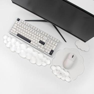 Imagem de Descanso de pulso de nuvem de gel transparente para teclado e mouse - Mouse pad ergonômico com suporte e lindo cosater, base antiderrapante para computador/latop/escritório/casa