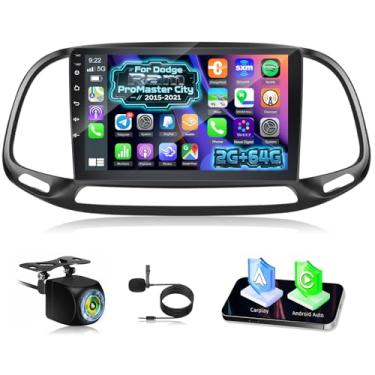 Imagem de Estéreo automotivo de 2 + 64 G para Dodge Ram ProMaster City 2015-2021 com carplay sem fio/Android Auto – Rádio com tela sensível ao toque de 9 polegadas com WiFi/navegação GPS/Mirror Link/EQ/SWC +