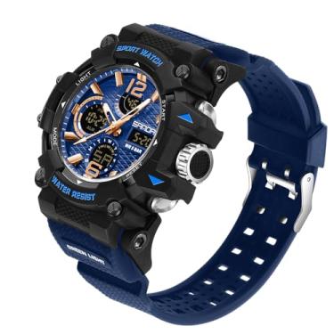 Imagem de MASTOP Relógio masculino grande, 5 ATM, esportes ao ar livre, militar, digital, transparente, multifuncional, resistente à água, alarme, cronômetro, LED, resistente, para treinamento, caminhada, Azul