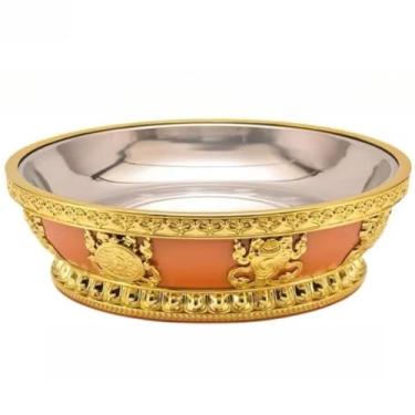 Imagem de FENNYYAR Prato Sagrado Budista Oferecendo Prato de Frutas de Aço Inoxidável, 23,8 cm 23,6 cm, Bandeja Cerimonial Ritual para Devoção do Altar