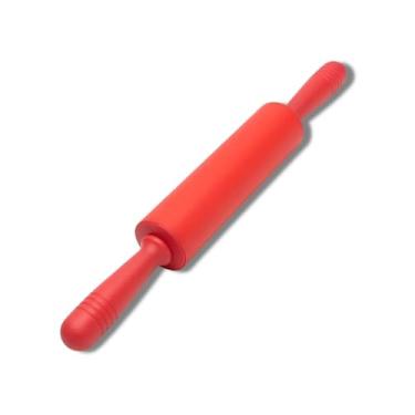Imagem de Rolo de Massa em Silicone Antiaderente Vermelho para Pastel, Macarrão e Pizza