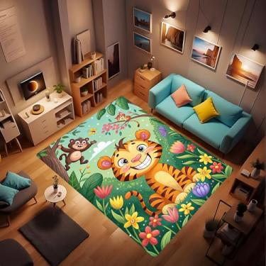 Imagem de Tapetes de área para sala de estar, animais da selva, grande, lavável, tapete macio, antiderrapante, tapete para decoração de casa para quarto, sala de jantar, sala de jogos, decoração de casa, 5 x 7