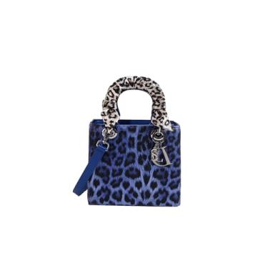 Imagem de CORIOS Bolsa de mão com estampa de leopardo - Bolsa tiracolo feminina de couro PU, impermeável, bolsa carteiro e bolsa fashion, Azul S, Large