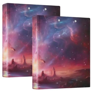Imagem de Pasta organizadora Galaxy Nebula, fichário espaçoso de 3 anéis de 3 cm com 3 bolsos, ideal para escritório, escola, casa, pacote com 2