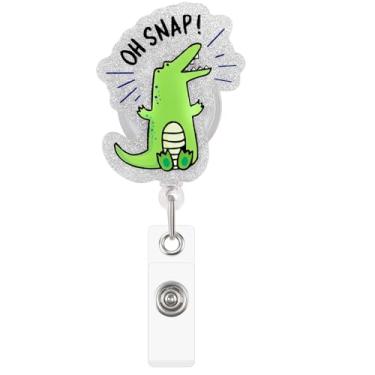 Imagem de BLMHTWO Carretel de crachá engraçado de enfermeira, porta-crachás retráteis, rotação de 360°, carretel de crachá fofo para estudantes RN LPN CNA MA (jacaré)