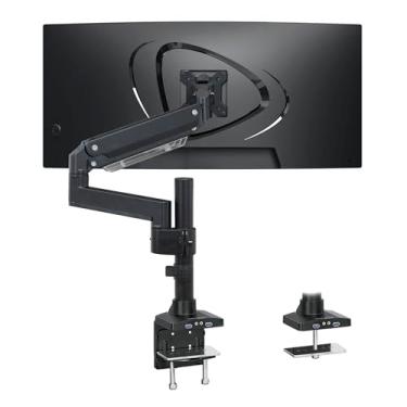 Imagem de Mount-It! Suporte de mesa para monitor ultrawide, suporte de monitor único para monitores pesados de até 35 polegadas e 15 kg, compatível com VESA 100, 200 mm, braço de mola a gás ajustável em altura