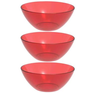 Imagem de Kit 3 Tigelas Pequena Vermelha Travessa 2,3L Servir Salada Redonda Sob