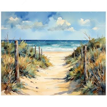 Imagem de TAOPAOLAB Kit de pintura de trilha de praia por números para adultos – DIY Sandy Beach Path Painting on Canvas 40 x 50 cm, conjunto de tinta acrílica, adequado para iniciantes, arte à beira-mar para