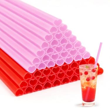 Imagem de 60 canudos de coração rosa e vermelho embrulhados individualmente canudo de plástico descartável em forma de coração canudos de coquetel para chá de bebê dia dos namorados suprimentos de festa de
