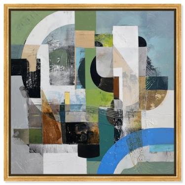 Imagem de Arte de parede moderna com impressão em tela Mosaic of Shapes II por Art Remedy, moldura dourada, 61 x 61 cm