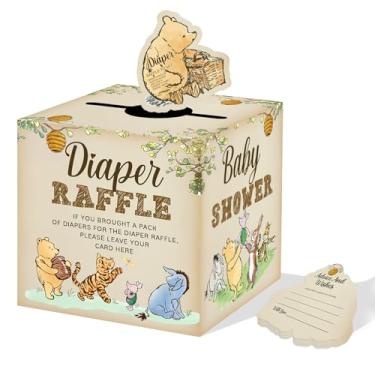Imagem de Kihraw 51 peças de caixa de sorteio de fraldas Winnie com ingressos para caixas de chá de bebê, decoração de festa com tema de ursinho Pooh, caixa de suporte para meninas e meninos
