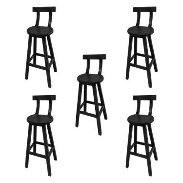 Imagem de Kit 5 Bancos Altos Bistrô de Madeira com Encosto Girafa Ideal para Bar