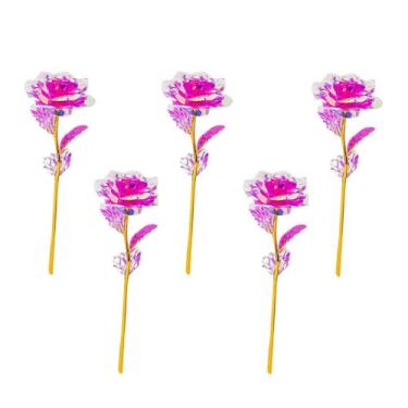 Imagem de 5pcs Rosa Artificial de Folha Dourada Flor Romântica Dia dos Namorados das Mães Aniversário Colegas Vida Eterna Realista Simulação Decoração Cristal