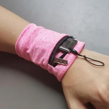Imagem de 1 bolsa de pulso unissex de poliéster com alça ajustável para corrida, viagem, academia, rosa