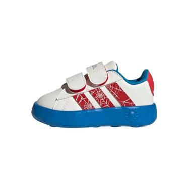 Imagem de adidas Tênis infantil unissex Marvel Grand Court elástico de renda e alça, Homem-Aranha/Branco Nuvem/Rubi Puro/Azul Brilhante, 12.5 Little Kid