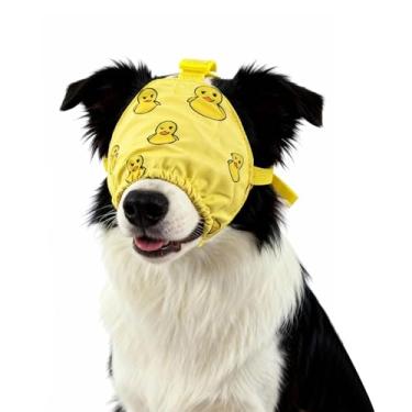 Imagem de NACOCO Touca calmante para cães, máscara para os olhos, patos de nylon, máscara de ansiedade para animais de estimação, focinheira para cuidados antidoença do carro (amarelo, GG)