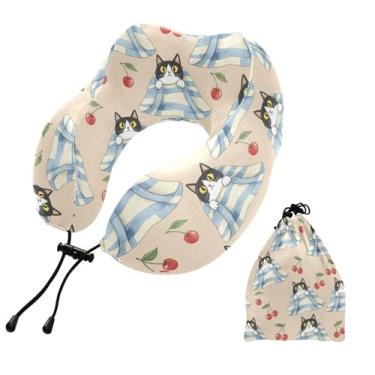 Imagem de Burbuja Almofada de pescoço de gato para viagem, almofada de viagem de espuma viscoelástica para suporte de cabeça de carro de avião dormindo, lavável na máquina e portátil