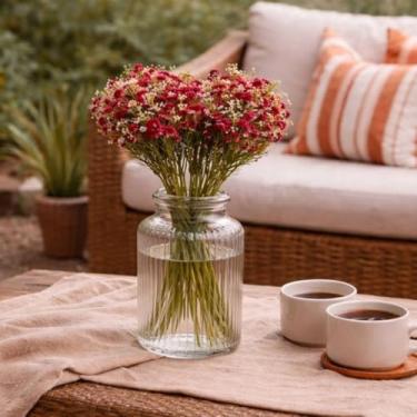 Imagem de Arranjo de Flor Mosquitinho Decorativa, Vermelho, Plástico, 34cm de Comprimento, Kit com 3 Unidades, Decoração para Vasos e Festas