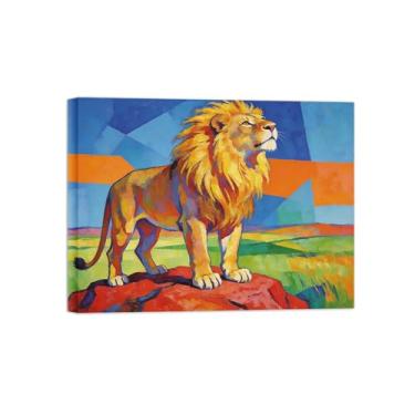 Imagem de BMZFYBS Impressão em tela de arte de parede animal - pintura de decoração moderna de leão - imagens para casa pronta para pendurar tela emoldurada 60 x 80 cm 24 x 31 polegadas